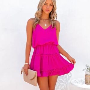 VICI KARTY RUFFLE TIERED DRESS FUCHSIA